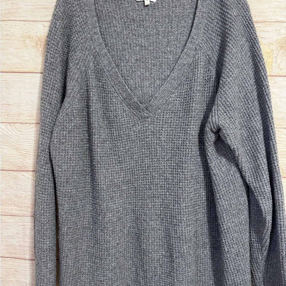 Gray V-Neck Knit Sweater